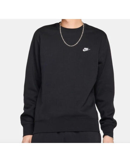 Nike Men's Club Fleece Sweatshirt Black Fleece Pullover Sport Casual Crewneck M