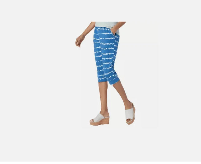 AnyBody Cozy Knit French Terry Printed Ultra Crop Pant Tie Dye Blue Choose Size