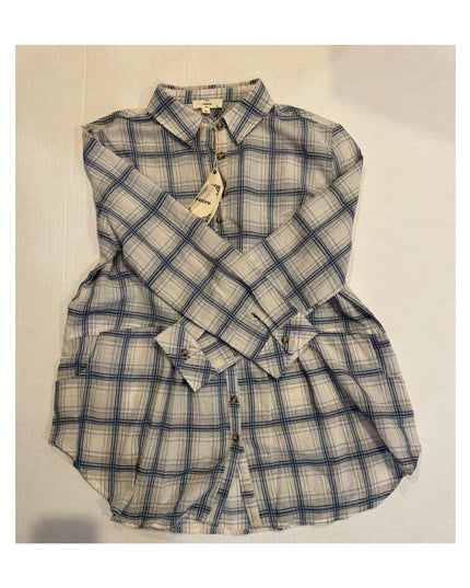 entro relaxed blue plaid women button-up shirt med  new