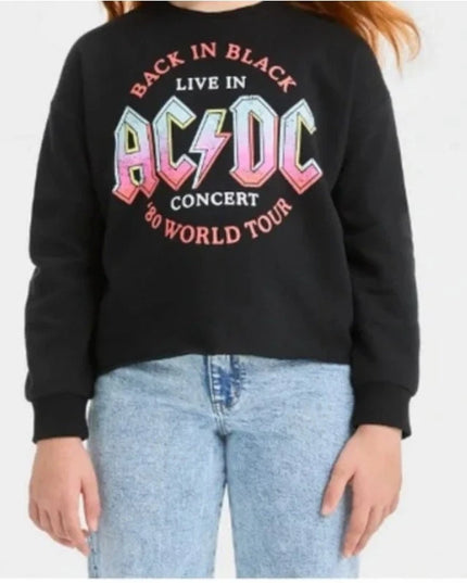 Women's Word Art Hooded ACDC cropped Sweatshirt Top junior, large