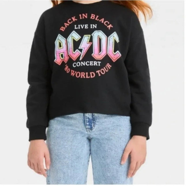 Women's Word Art Hooded ACDC cropped Sweatshirt Top junior, large