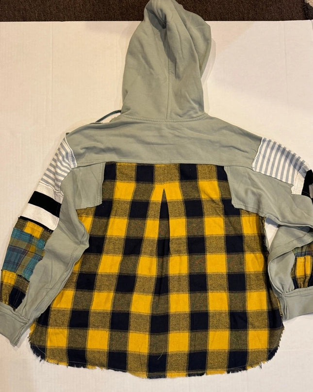 Easel womens Plaid Mix Hoodie in Faded Sage med nwt