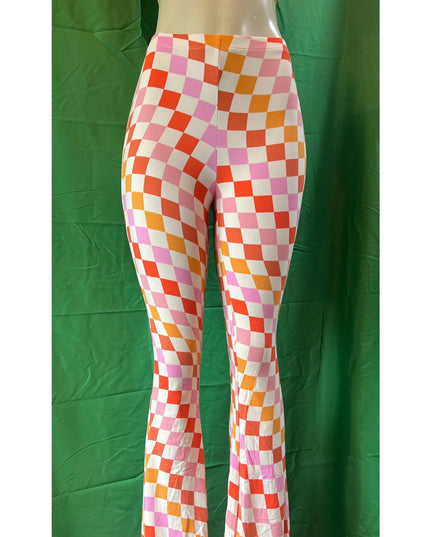 Curvy Diva women  checkered orange /red  stretch pants yoga  s,m,l