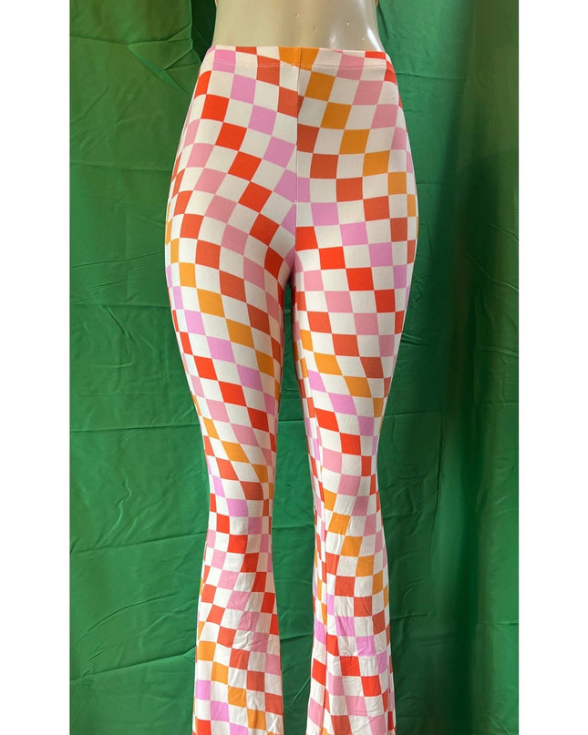 Curvy Diva women  checkered orange /red  stretch pants yoga  s,m,l