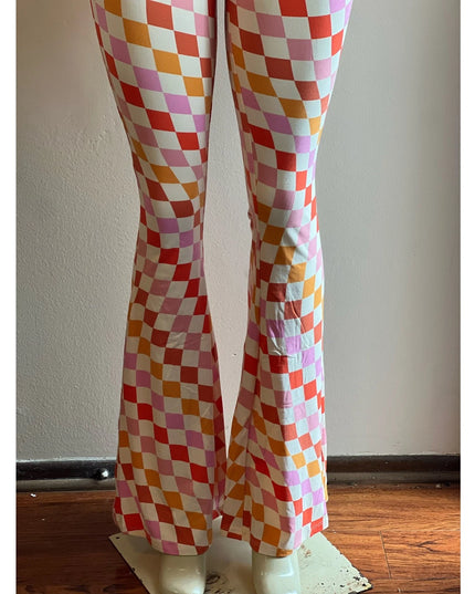 Curvy Diva women  checkered orange /red  stretch pants yoga  s,m,l