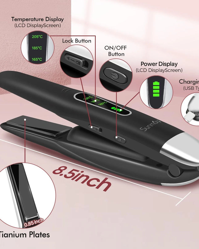 SUNMAY Cordless Hair Straightener – on the go Portable 2-in-1 Flat Iron & Curler