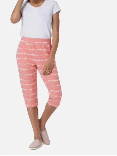 AnyBody Cozy Knit French Terry Printed Ultra Crop Pant Tie Dye coralChoose Size