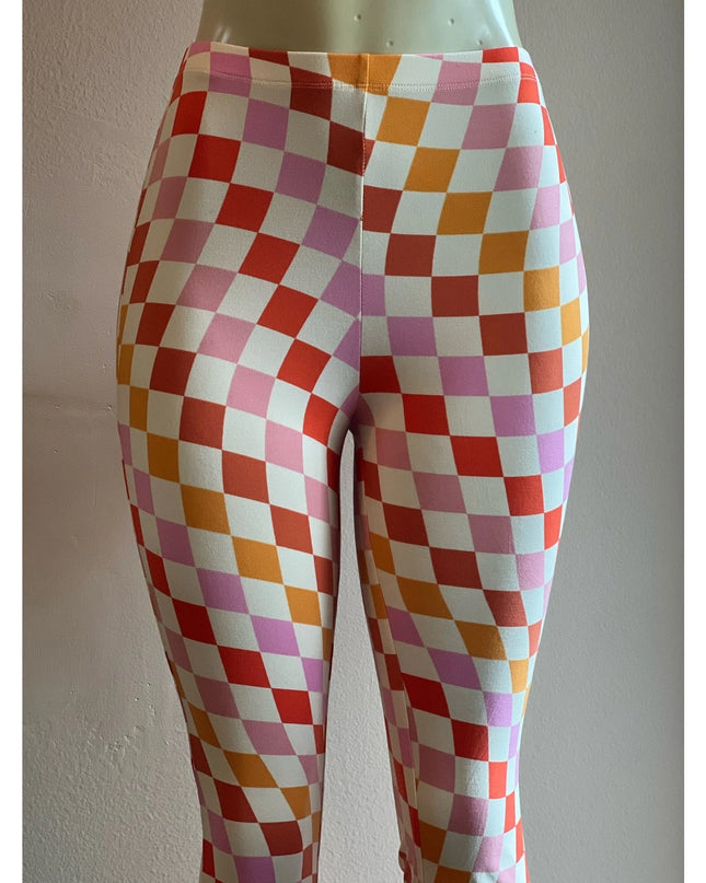 Curvy Diva women  checkered orange /red  stretch pants yoga  s,m,l