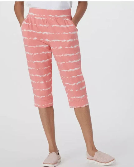 AnyBody Cozy Knit French Terry Printed Ultra Crop Pant Tie Dye coralChoose Size