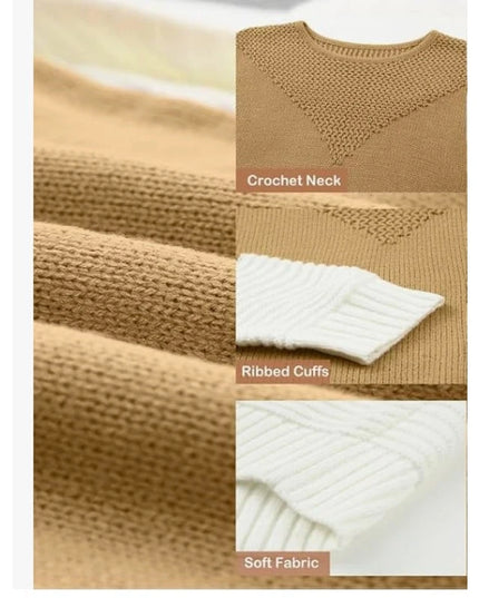 Dokotoo Womens Crochet Crewneck Long Sleeve Pullovers Color Block Tunic