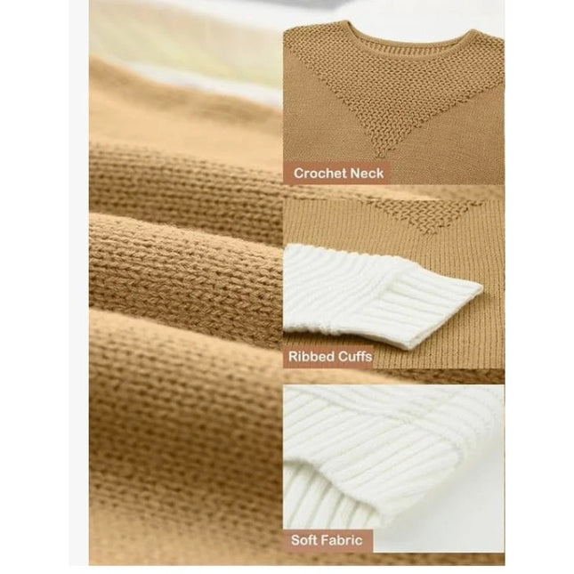 Dokotoo Womens Crochet Crewneck Long Sleeve Pullovers Color Block Tunic