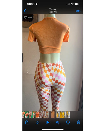 Curvy Diva women  checkered orange /red  stretch pants yoga  s,m,l