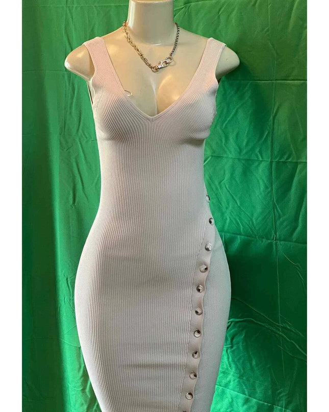 Womens 2024 Summer V Neck Knit Midi Dress Bodycon Sleeveless Ribbed DRESS S ,M,L