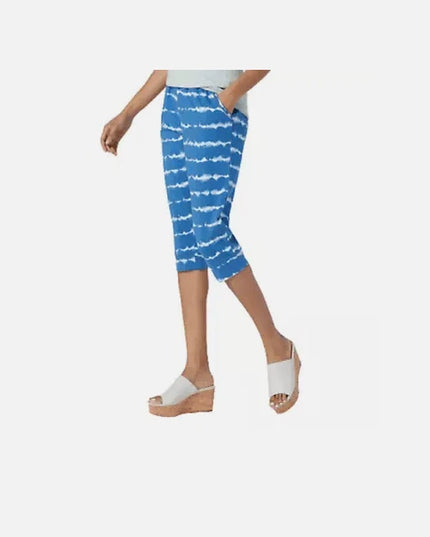 AnyBody Cozy Knit French Terry Printed Ultra Crop Pant Tie Dye Blue Choose Size