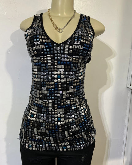 Tender  sleeveless Women Black Multi Colored beaded tank top medium￼