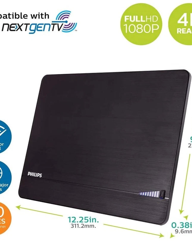 Philips Elite Channel Finder Indoor TV Antenna, Long Range Signal Booster