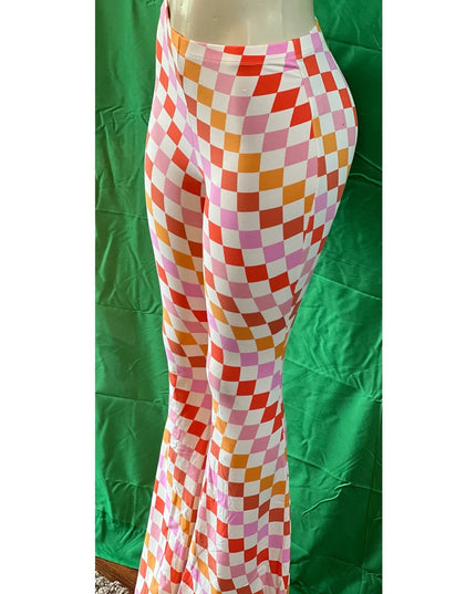 Curvy Diva women  checkered orange /red  stretch pants yoga  s,m,l