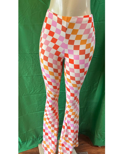 Curvy Diva women  checkered orange /red  stretch pants yoga  s,m,l
