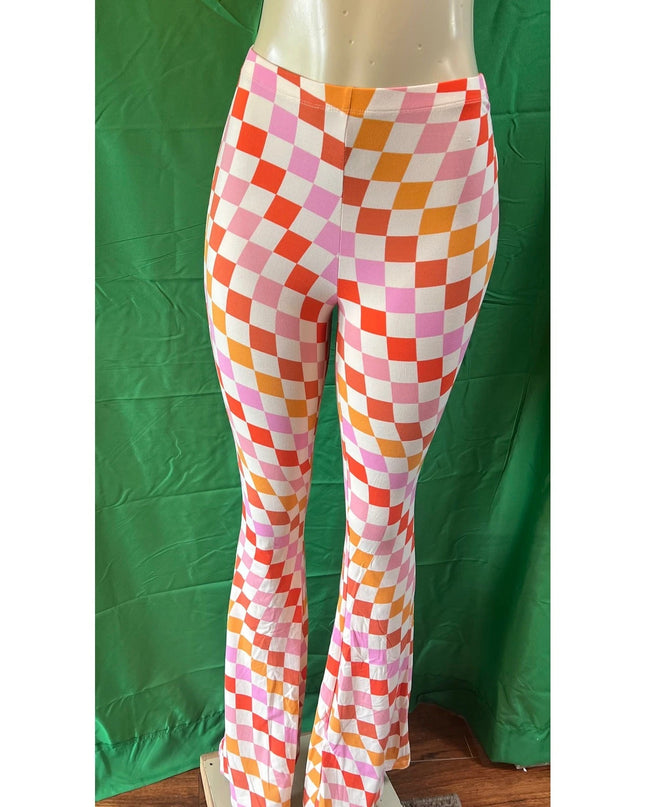 Curvy Diva women  checkered orange /red  stretch pants yoga  s,m,l