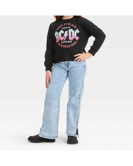 Women's Word Art Hooded ACDC cropped Sweatshirt Top junior, large