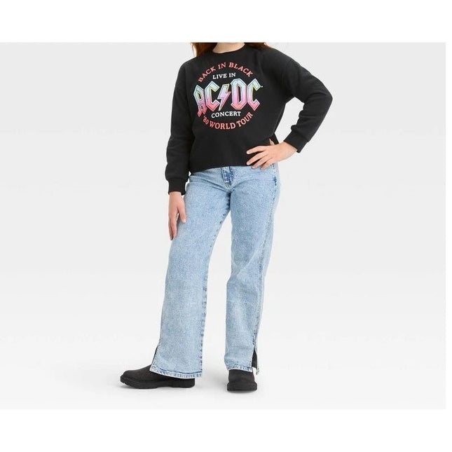 Women's Word Art Hooded ACDC cropped Sweatshirt Top junior, large