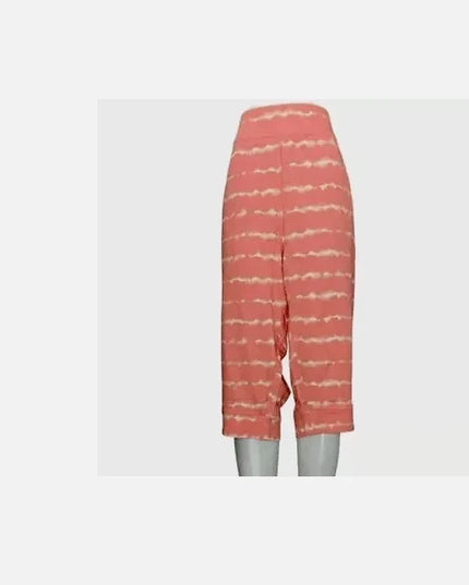 AnyBody Cozy Knit French Terry Printed Ultra Crop Pant Tie Dye coralChoose Size