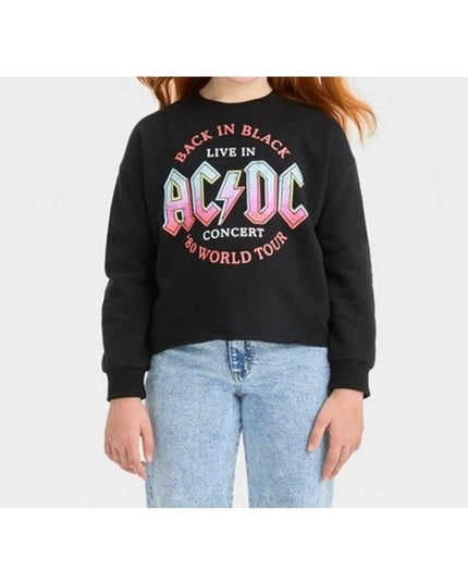 Women's Word Art Hooded ACDC cropped Sweatshirt Top junior, large