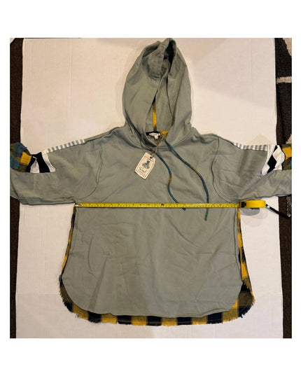 Easel womens Plaid Mix Hoodie in Faded Sage med nwt