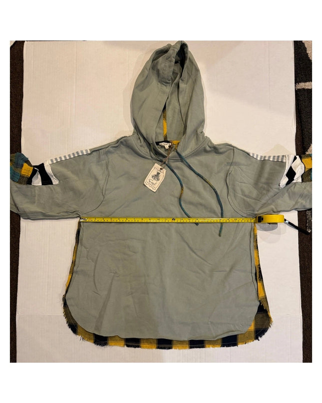 Easel womens Plaid Mix Hoodie in Faded Sage med nwt