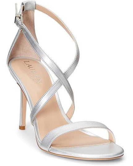 Lauren Ralph Lauren Gabriele silverc Leather stiletto Sandals heels Nwob 9.5