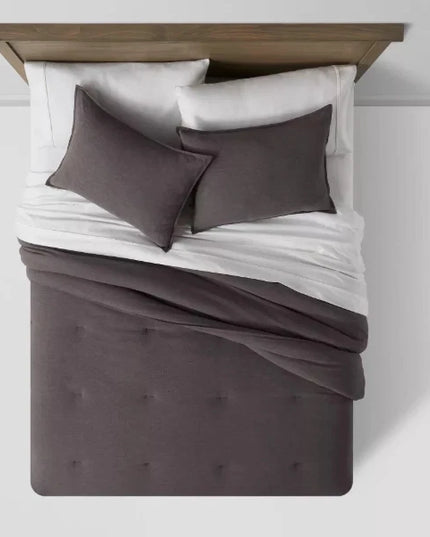 Threshold Cotton/Linen Comforter Set Space Dyed Year-Round, Gray, Full/Queen