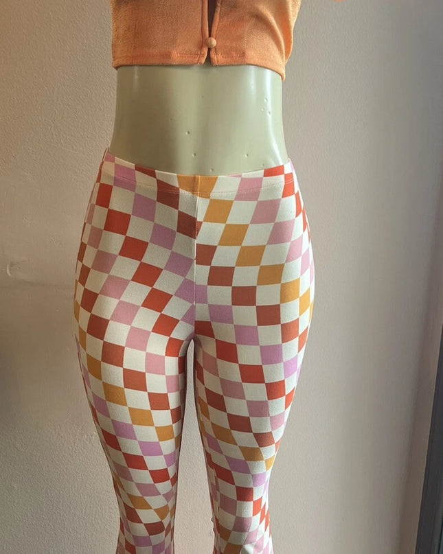 Women's Print Flare Leg Pants Stretchy Knit High Waist Casual Lounge Yoga pants