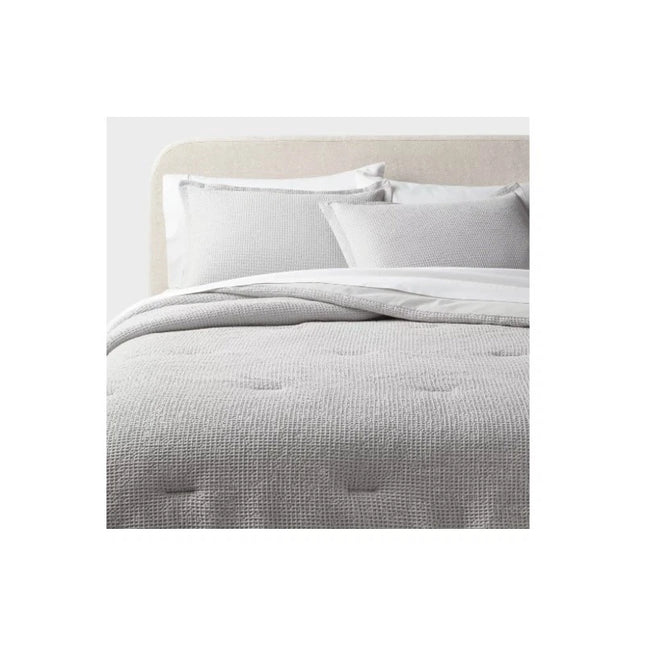 Washed Waffle Weave Comforter and Sham Set - Threshold full/queen light Gray