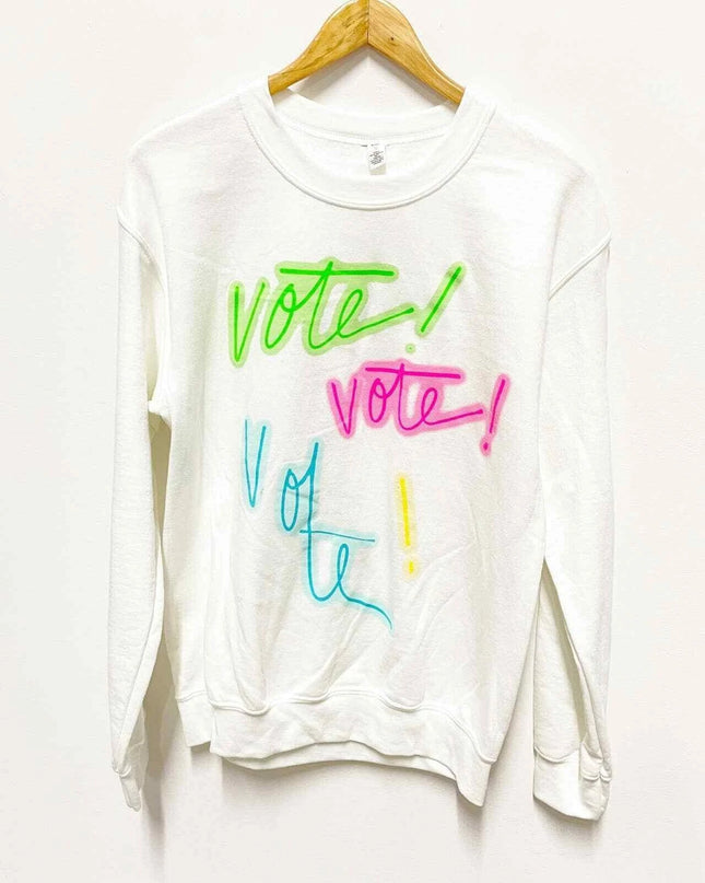 BP Women's White Vote Crew Neck Graphic Knit Pullover Sweatshirt 2X