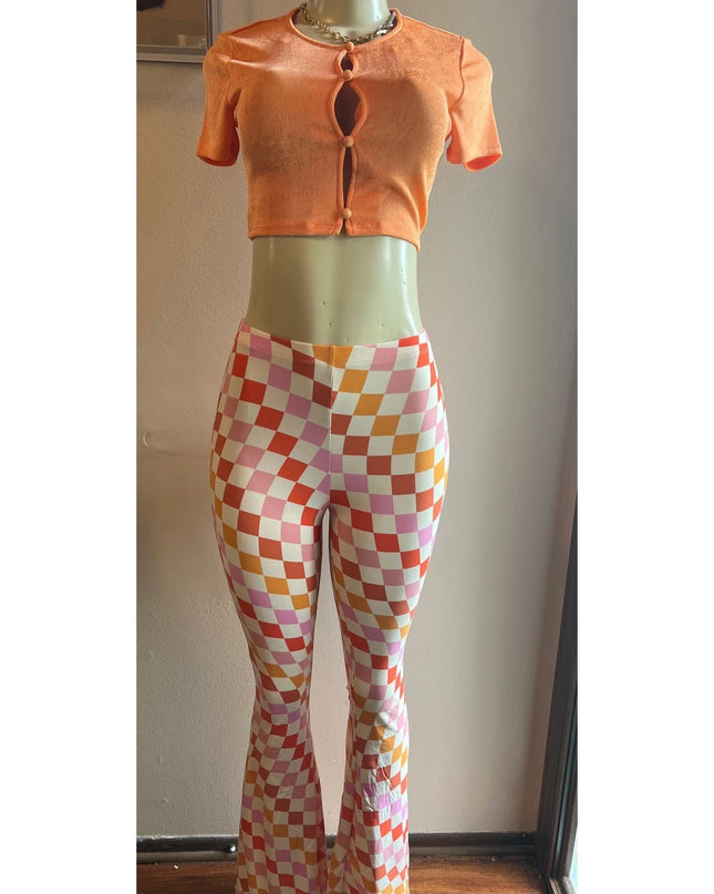 Curvy Diva women  checkered orange /red  stretch pants yoga  s,m,l