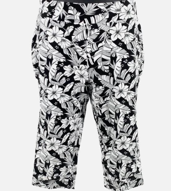 AnyBody Cozy Knit French Terry Printed Ultra Crop Pant SMALL  black and White