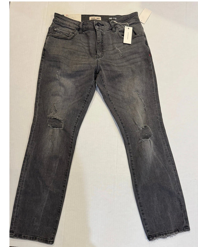 Warp + Weft Women's Orion Slim Distressed High Rise Jeans Size 32x30 Gray New