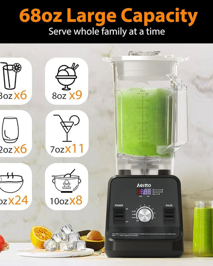 Aeitto 1500W Blender 68 Oz Professional  Blender for Ice Crush & Frozen Drinks
