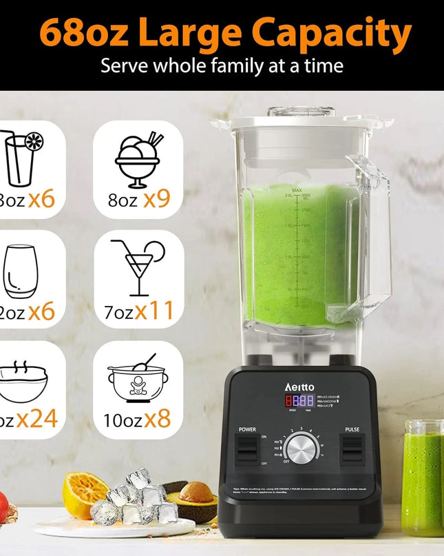 Aeitto 1500W Blender 68 Oz Professional  Blender for Ice Crush & Frozen Drinks