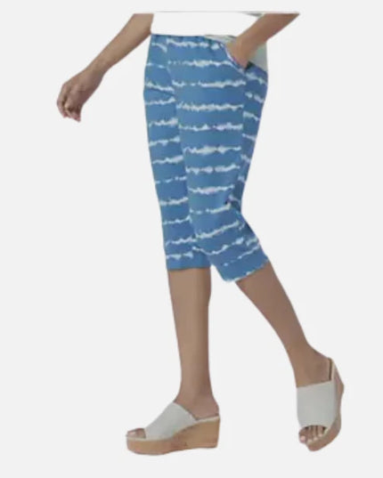 AnyBody Cozy Knit French Terry Printed Ultra Crop Pant Tie Dye Blue Choose Size