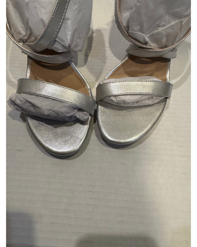 Lauren Ralph Lauren Gabriele silverc Leather stiletto Sandals heels Nwob 9.5
