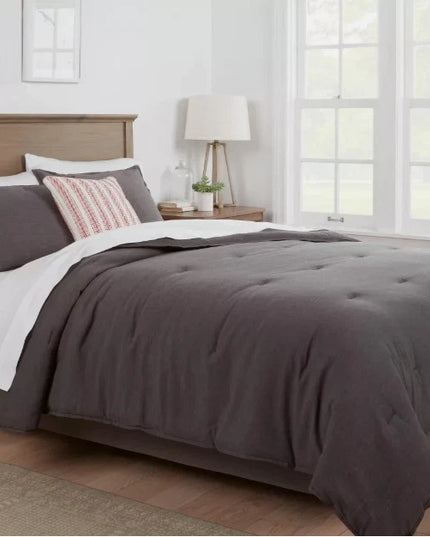 Threshold Cotton/Linen Comforter Set Space Dyed Year-Round, Gray, Full/Queen