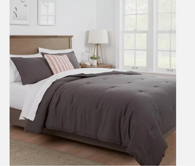 Threshold Cotton/Linen Comforter Set Space Dyed Year-Round, Gray, Full/Queen