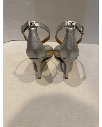 Lauren Ralph Lauren Gabriele silverc Leather stiletto Sandals heels Nwob 9.5