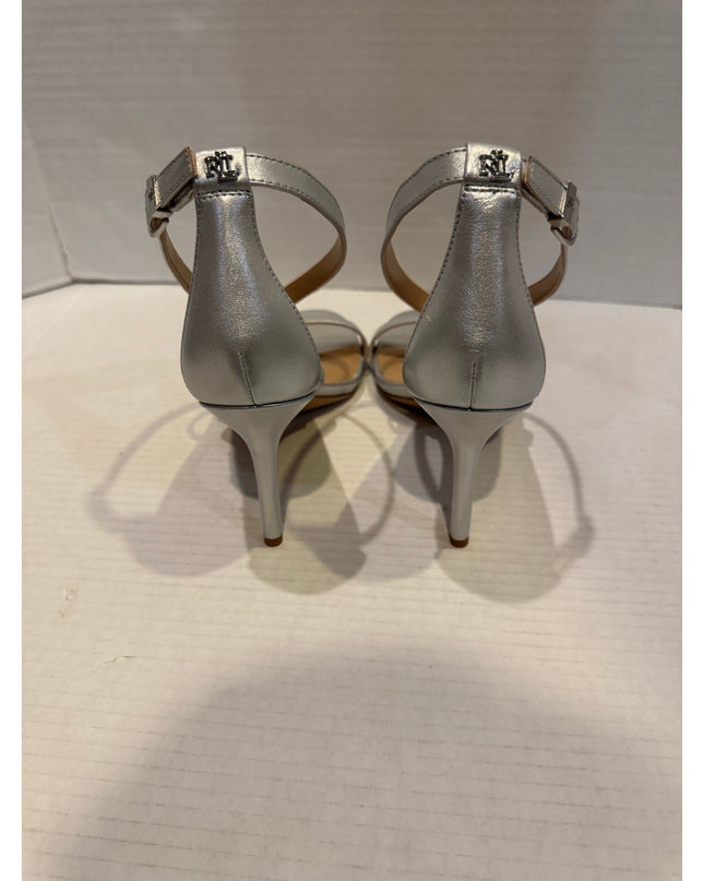 Lauren Ralph Lauren Gabriele silverc Leather stiletto Sandals heels Nwob 9.5