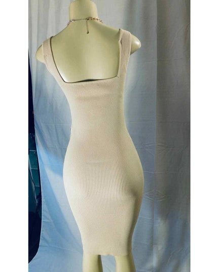 Womens 2024 Summer V Neck Knit Midi Dress Bodycon Sleeveless Ribbed DRESS S ,M,L