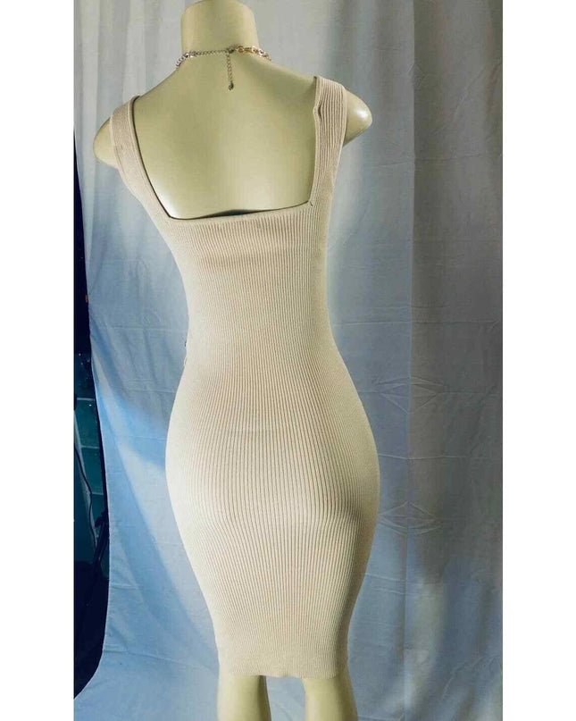 Womens 2024 Summer V Neck Knit Midi Dress Bodycon Sleeveless Ribbed DRESS S ,M,L