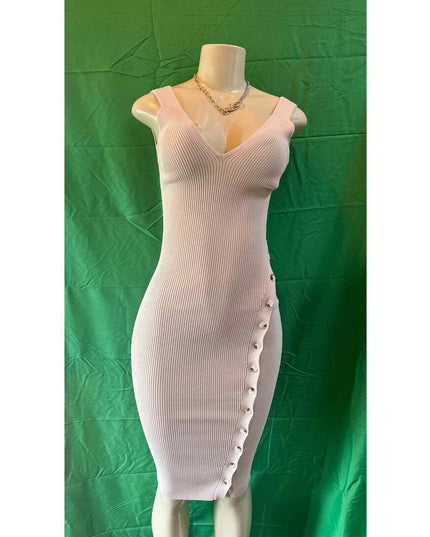 Womens 2024 Summer V Neck Knit Midi Dress Bodycon Sleeveless Ribbed DRESS S ,M,L