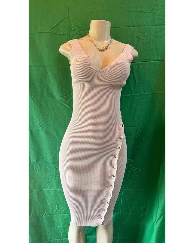 Womens 2024 Summer V Neck Knit Midi Dress Bodycon Sleeveless Ribbed DRESS S ,M,L