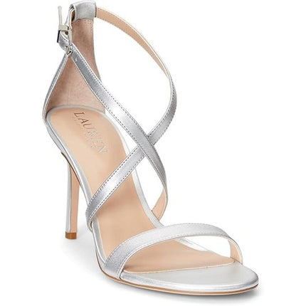 Lauren Ralph Lauren Gabriele silverc Leather stiletto Sandals heels Nwob 9.5